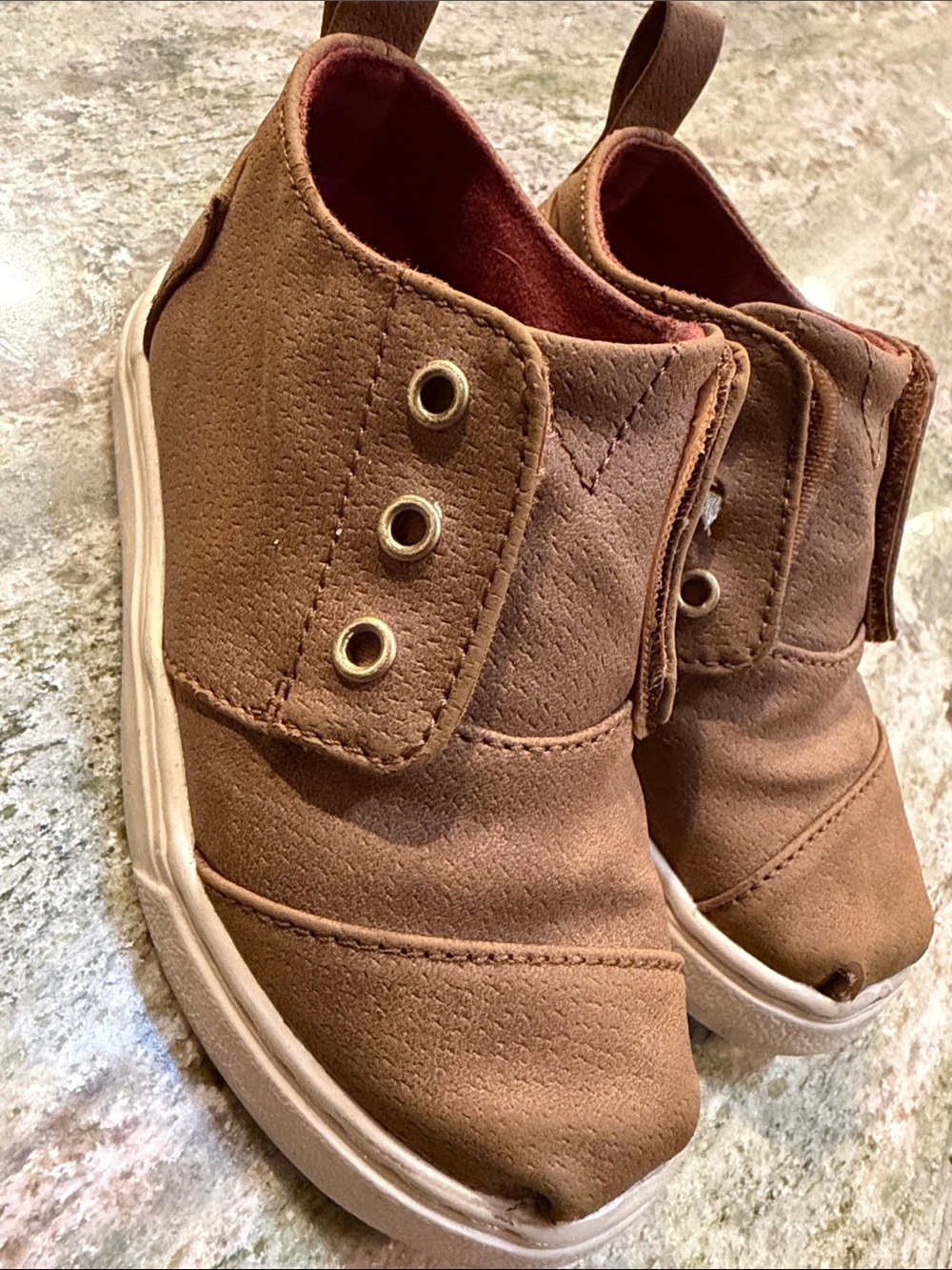 Toms Brown Suede-Look Kids Slip-On Sneakers